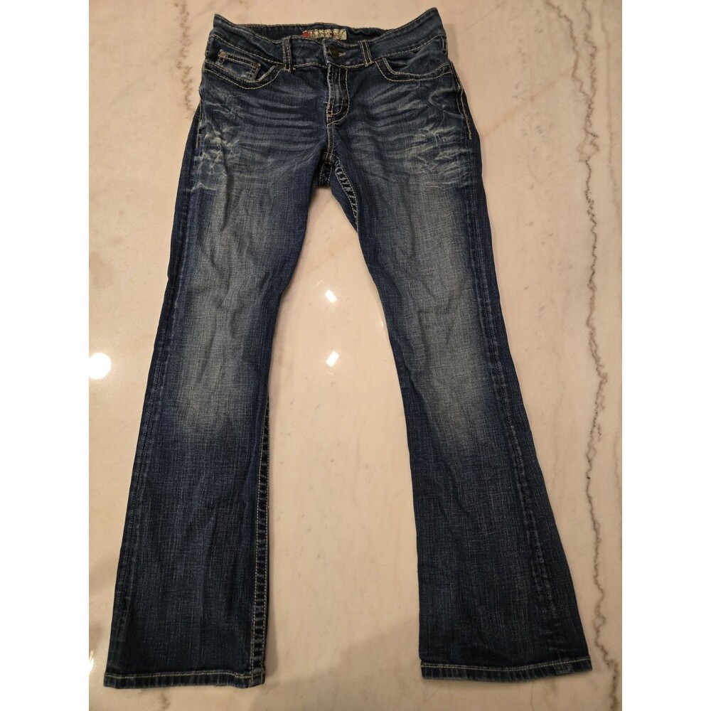 BKE Denim Culture Bootcut Jeans Blue Low Rise Embroidered Pockets 30 x 29